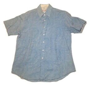 Robert Graham Paisley Design Men’s Short Sleeve Button Up Shirt Blue Size Medium